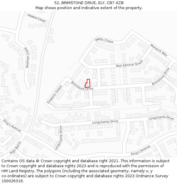 52, BRIMSTONE DRIVE, ELY, CB7 4ZB: Location map and indicative extent of plot