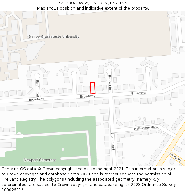 52, BROADWAY, LINCOLN, LN2 1SN: Location map and indicative extent of plot