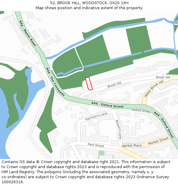 52, BROOK HILL, WOODSTOCK, OX20 1XH: Location map and indicative extent of plot