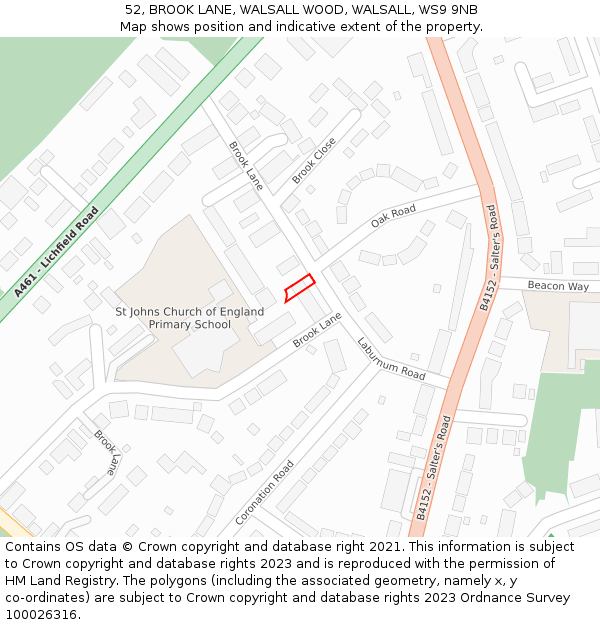 52, BROOK LANE, WALSALL WOOD, WALSALL, WS9 9NB: Location map and indicative extent of plot