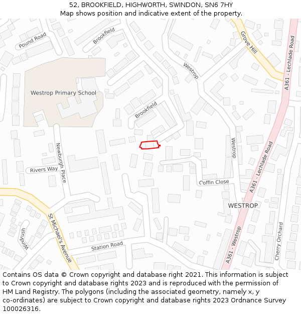 52, BROOKFIELD, HIGHWORTH, SWINDON, SN6 7HY: Location map and indicative extent of plot