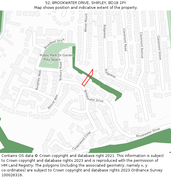 52, BROOKWATER DRIVE, SHIPLEY, BD18 1PY: Location map and indicative extent of plot