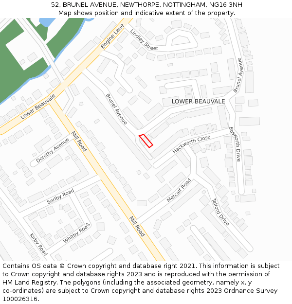 52, BRUNEL AVENUE, NEWTHORPE, NOTTINGHAM, NG16 3NH: Location map and indicative extent of plot