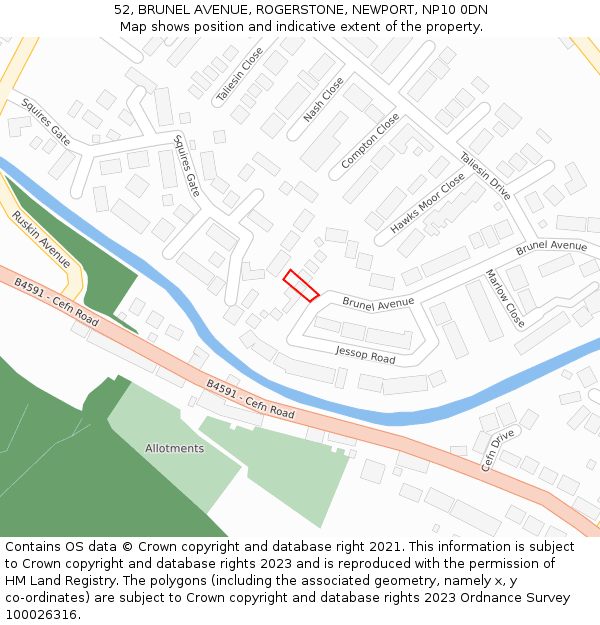52, BRUNEL AVENUE, ROGERSTONE, NEWPORT, NP10 0DN: Location map and indicative extent of plot
