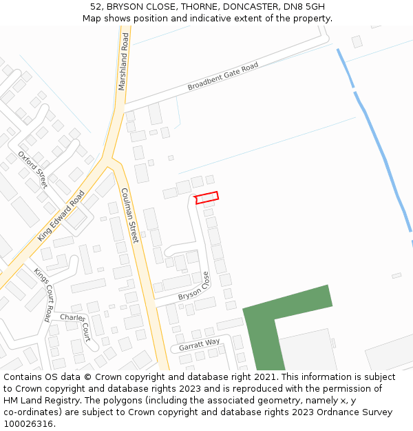 52, BRYSON CLOSE, THORNE, DONCASTER, DN8 5GH: Location map and indicative extent of plot