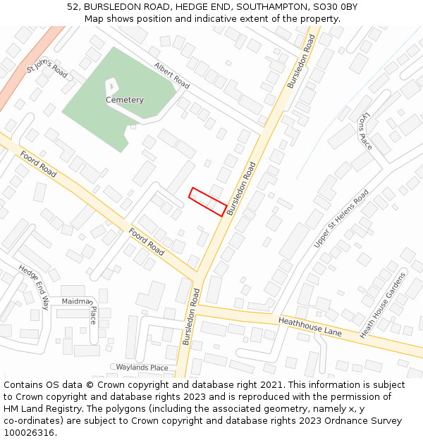 52, BURSLEDON ROAD, HEDGE END, SOUTHAMPTON, SO30 0BY: Location map and indicative extent of plot