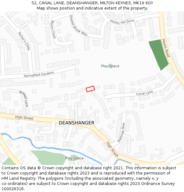 52, CANAL LANE, DEANSHANGER, MILTON KEYNES, MK19 6GY: Location map and indicative extent of plot