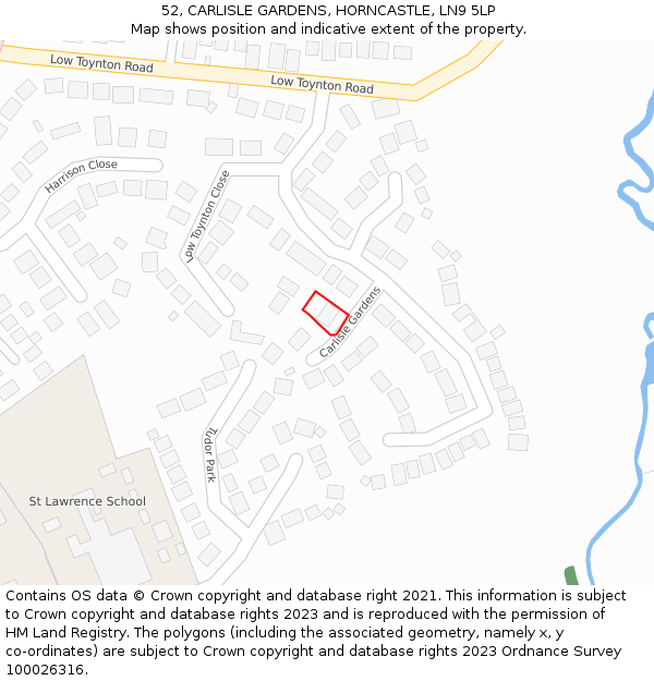 52, CARLISLE GARDENS, HORNCASTLE, LN9 5LP: Location map and indicative extent of plot