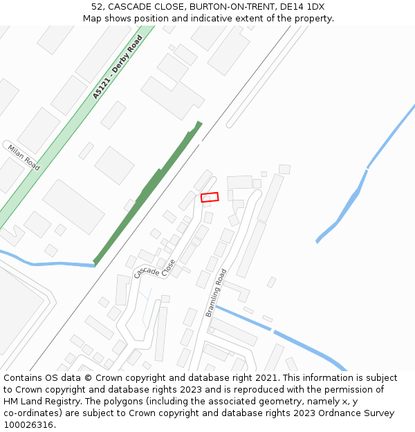52, CASCADE CLOSE, BURTON-ON-TRENT, DE14 1DX: Location map and indicative extent of plot