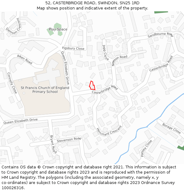 52, CASTERBRIDGE ROAD, SWINDON, SN25 1RD: Location map and indicative extent of plot