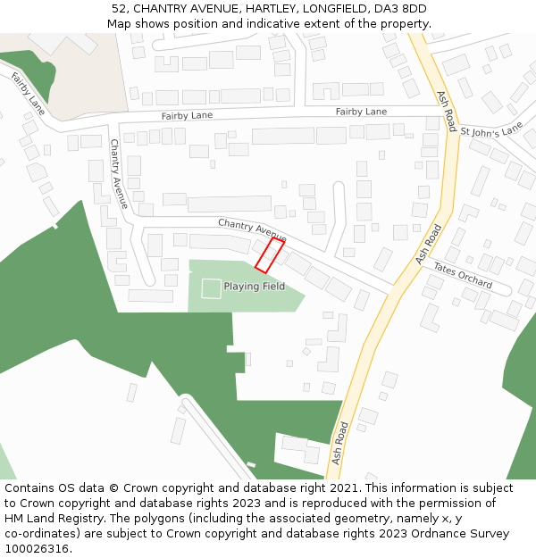 52, CHANTRY AVENUE, HARTLEY, LONGFIELD, DA3 8DD: Location map and indicative extent of plot