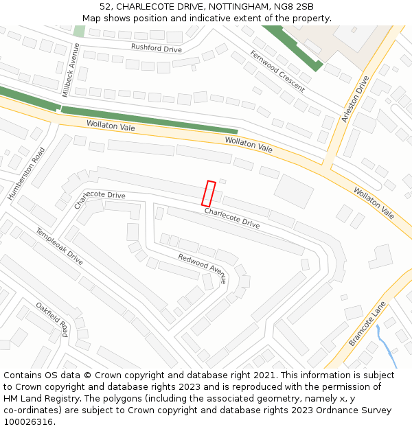 52, CHARLECOTE DRIVE, NOTTINGHAM, NG8 2SB: Location map and indicative extent of plot