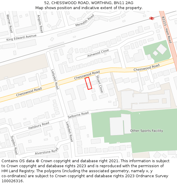 52, CHESSWOOD ROAD, WORTHING, BN11 2AG: Location map and indicative extent of plot
