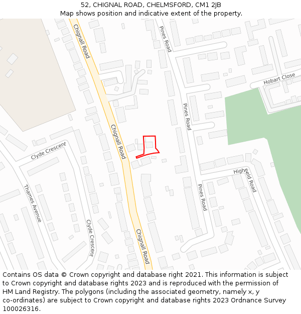 52, CHIGNAL ROAD, CHELMSFORD, CM1 2JB: Location map and indicative extent of plot