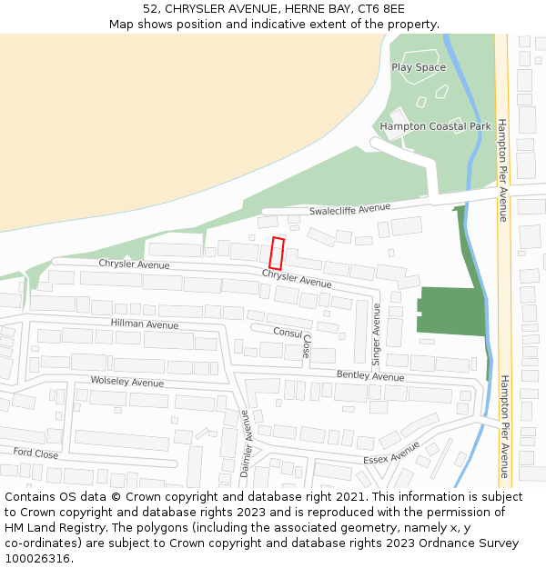 52, CHRYSLER AVENUE, HERNE BAY, CT6 8EE: Location map and indicative extent of plot