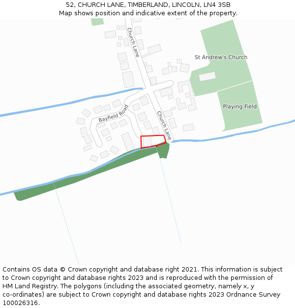 52, CHURCH LANE, TIMBERLAND, LINCOLN, LN4 3SB: Location map and indicative extent of plot