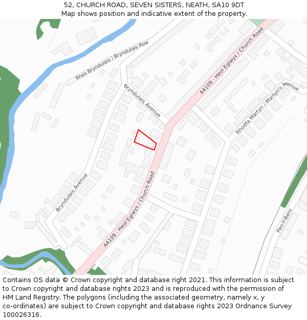 52, CHURCH ROAD, SEVEN SISTERS, NEATH, SA10 9DT: Location map and indicative extent of plot