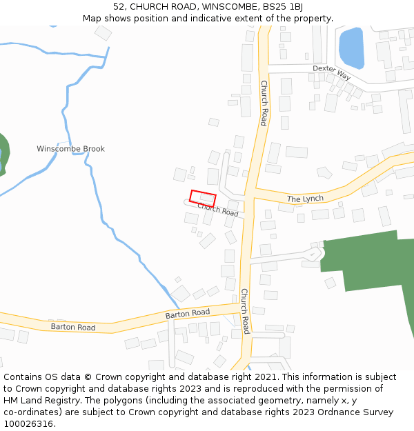 52, CHURCH ROAD, WINSCOMBE, BS25 1BJ: Location map and indicative extent of plot