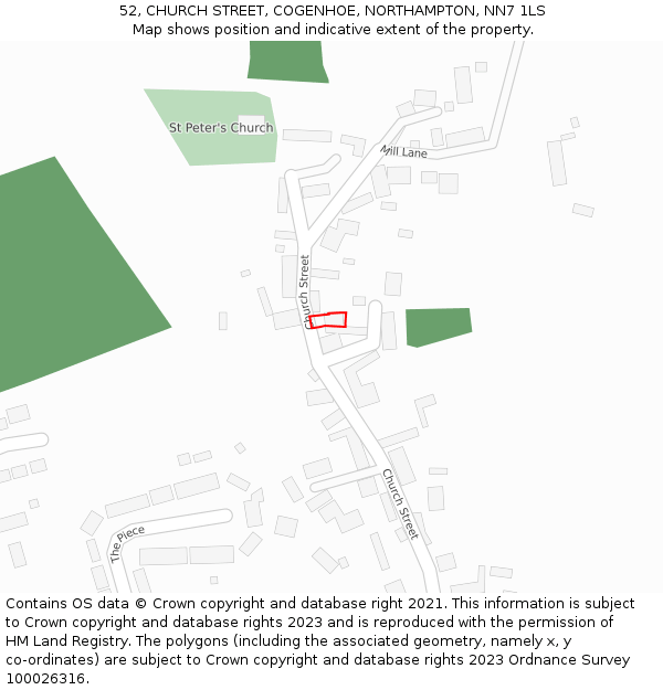 52, CHURCH STREET, COGENHOE, NORTHAMPTON, NN7 1LS: Location map and indicative extent of plot