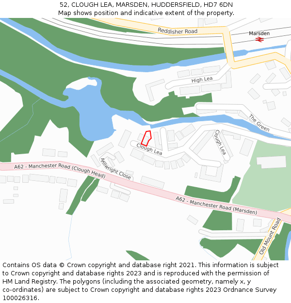 52, CLOUGH LEA, MARSDEN, HUDDERSFIELD, HD7 6DN: Location map and indicative extent of plot