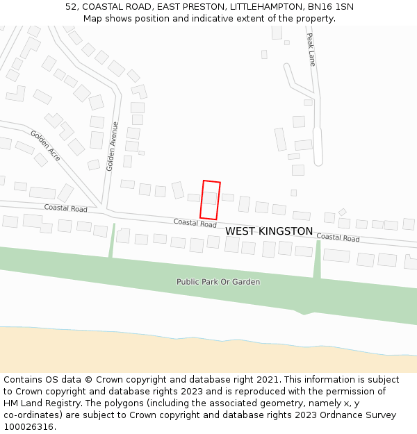 52, COASTAL ROAD, EAST PRESTON, LITTLEHAMPTON, BN16 1SN: Location map and indicative extent of plot