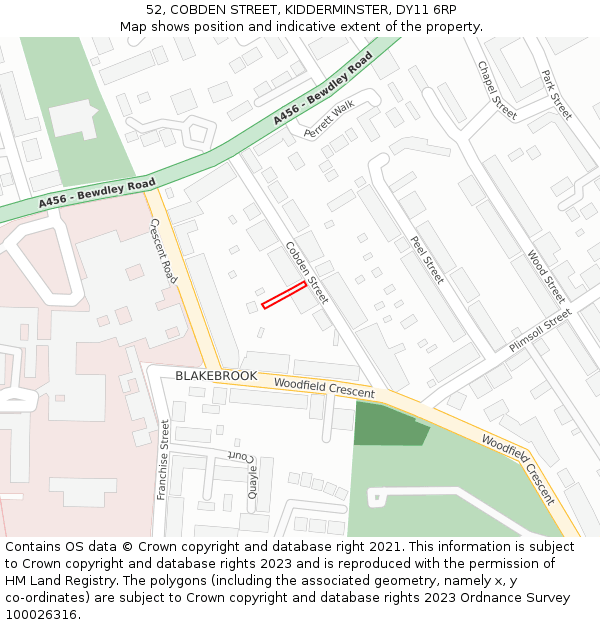 52, COBDEN STREET, KIDDERMINSTER, DY11 6RP: Location map and indicative extent of plot