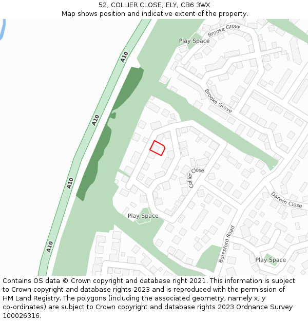 52, COLLIER CLOSE, ELY, CB6 3WX: Location map and indicative extent of plot