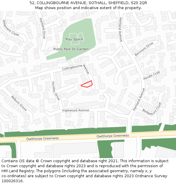 52, COLLINGBOURNE AVENUE, SOTHALL, SHEFFIELD, S20 2QR: Location map and indicative extent of plot