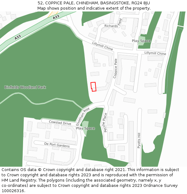52, COPPICE PALE, CHINEHAM, BASINGSTOKE, RG24 8JU: Location map and indicative extent of plot