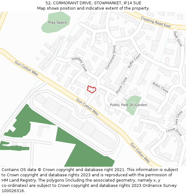 52, CORMORANT DRIVE, STOWMARKET, IP14 5UE: Location map and indicative extent of plot