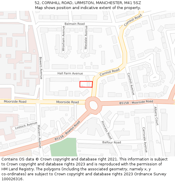 52, CORNHILL ROAD, URMSTON, MANCHESTER, M41 5SZ: Location map and indicative extent of plot
