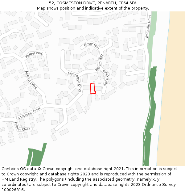 52, COSMESTON DRIVE, PENARTH, CF64 5FA: Location map and indicative extent of plot