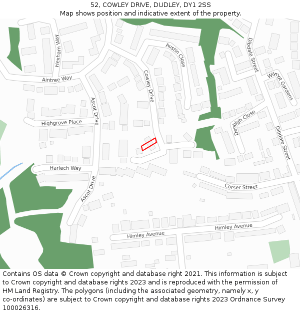 52, COWLEY DRIVE, DUDLEY, DY1 2SS: Location map and indicative extent of plot
