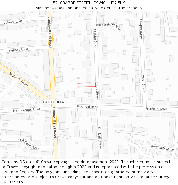 52, CRABBE STREET, IPSWICH, IP4 5HS: Location map and indicative extent of plot