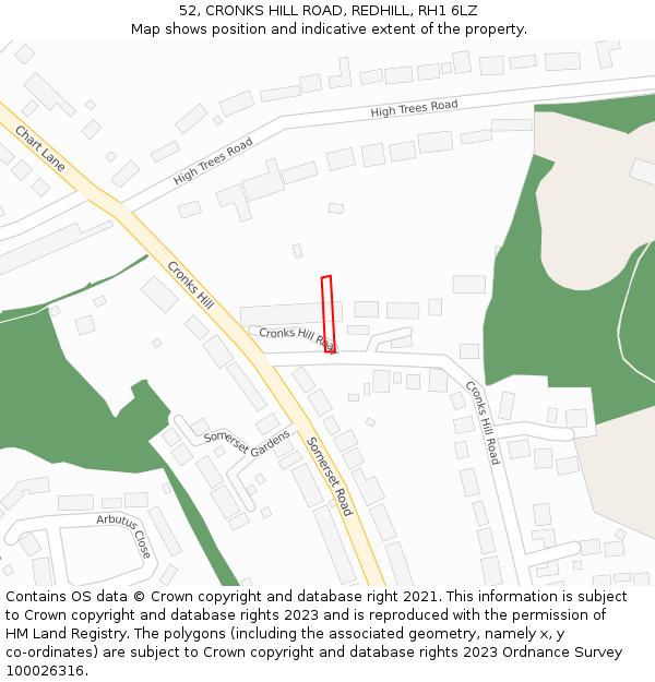 52, CRONKS HILL ROAD, REDHILL, RH1 6LZ: Location map and indicative extent of plot