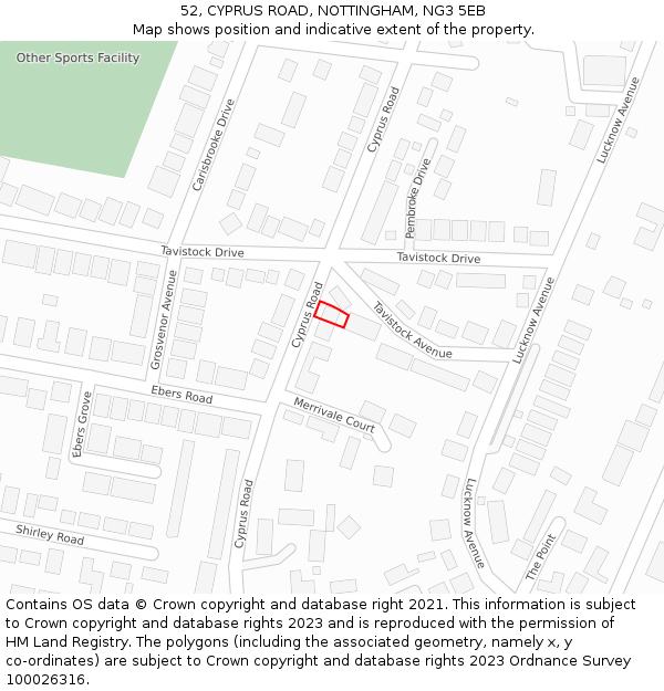 52, CYPRUS ROAD, NOTTINGHAM, NG3 5EB: Location map and indicative extent of plot