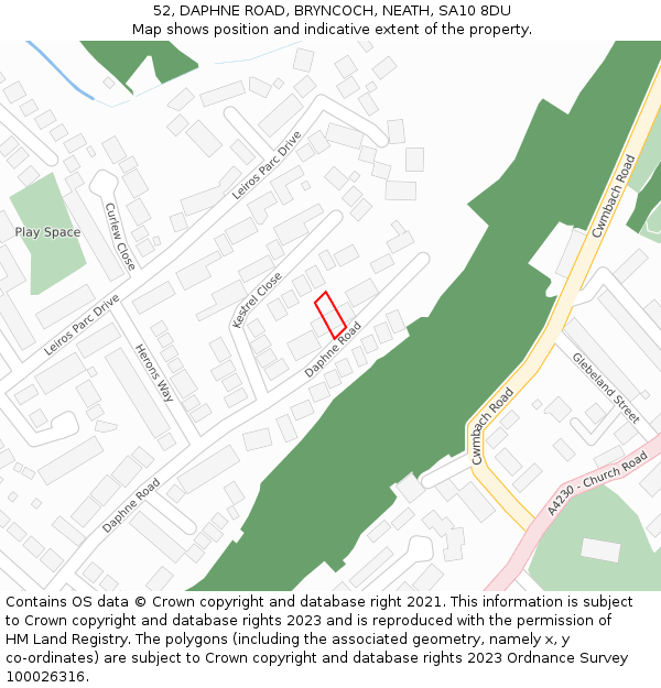 52, DAPHNE ROAD, BRYNCOCH, NEATH, SA10 8DU: Location map and indicative extent of plot