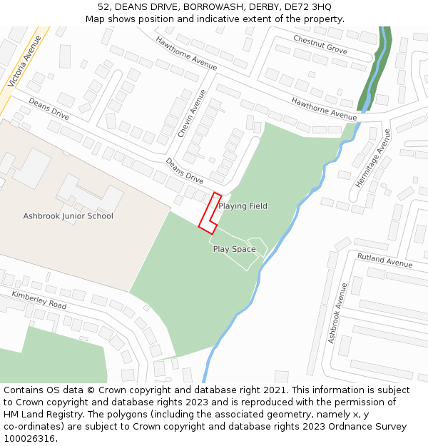 52, DEANS DRIVE, BORROWASH, DERBY, DE72 3HQ: Location map and indicative extent of plot