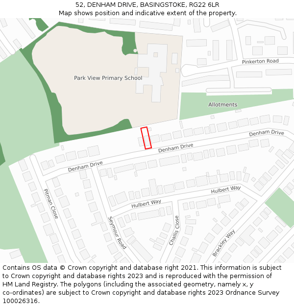 52, DENHAM DRIVE, BASINGSTOKE, RG22 6LR: Location map and indicative extent of plot