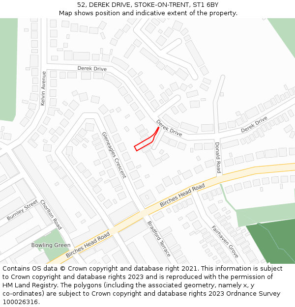 52, DEREK DRIVE, STOKE-ON-TRENT, ST1 6BY: Location map and indicative extent of plot