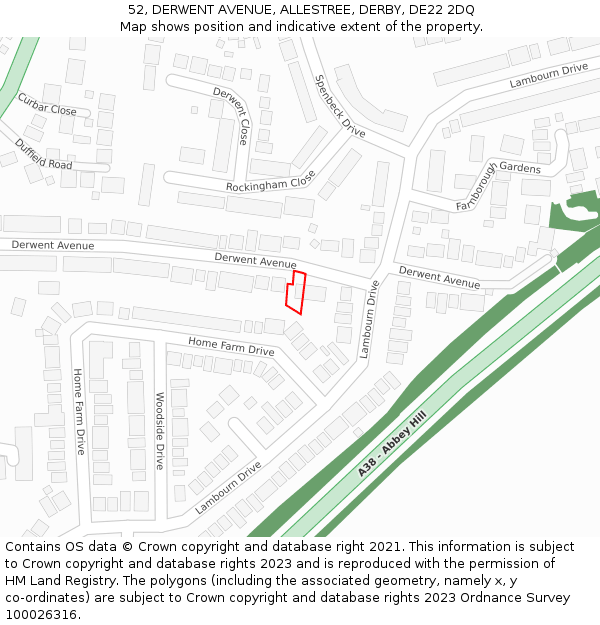 52, DERWENT AVENUE, ALLESTREE, DERBY, DE22 2DQ: Location map and indicative extent of plot