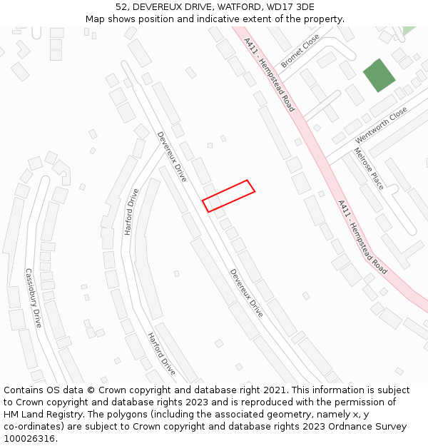 52, DEVEREUX DRIVE, WATFORD, WD17 3DE: Location map and indicative extent of plot