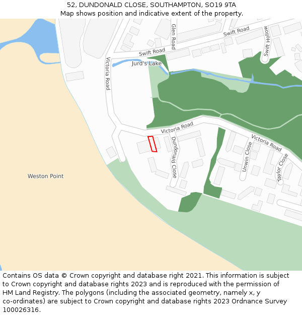 52, DUNDONALD CLOSE, SOUTHAMPTON, SO19 9TA: Location map and indicative extent of plot