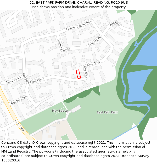 52, EAST PARK FARM DRIVE, CHARVIL, READING, RG10 9US: Location map and indicative extent of plot