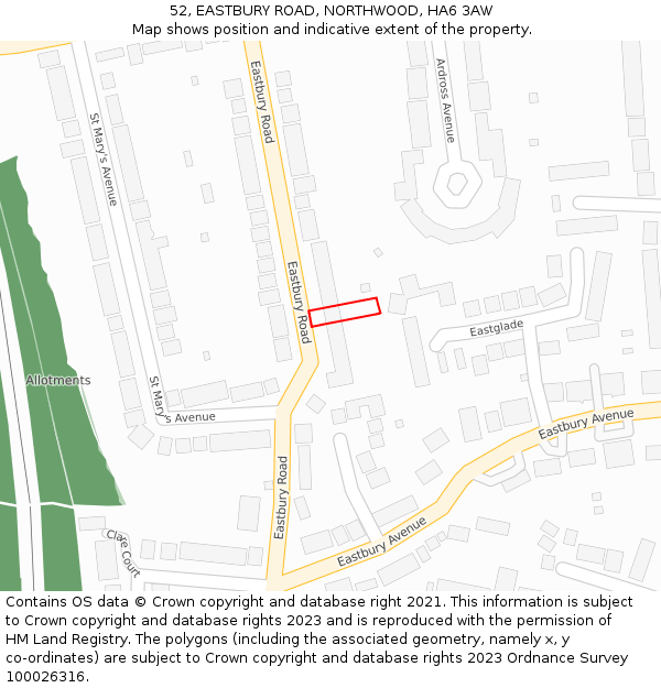 52, EASTBURY ROAD, NORTHWOOD, HA6 3AW: Location map and indicative extent of plot