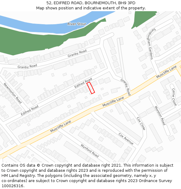52, EDIFRED ROAD, BOURNEMOUTH, BH9 3PD: Location map and indicative extent of plot