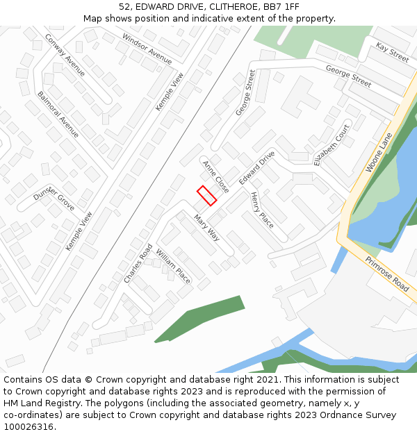 52, EDWARD DRIVE, CLITHEROE, BB7 1FF: Location map and indicative extent of plot