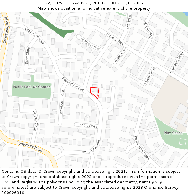 52, ELLWOOD AVENUE, PETERBOROUGH, PE2 8LY: Location map and indicative extent of plot