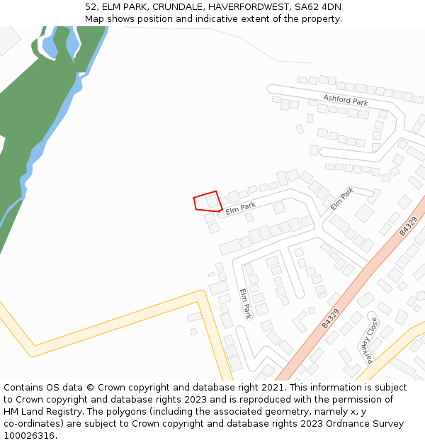 52, ELM PARK, CRUNDALE, HAVERFORDWEST, SA62 4DN: Location map and indicative extent of plot