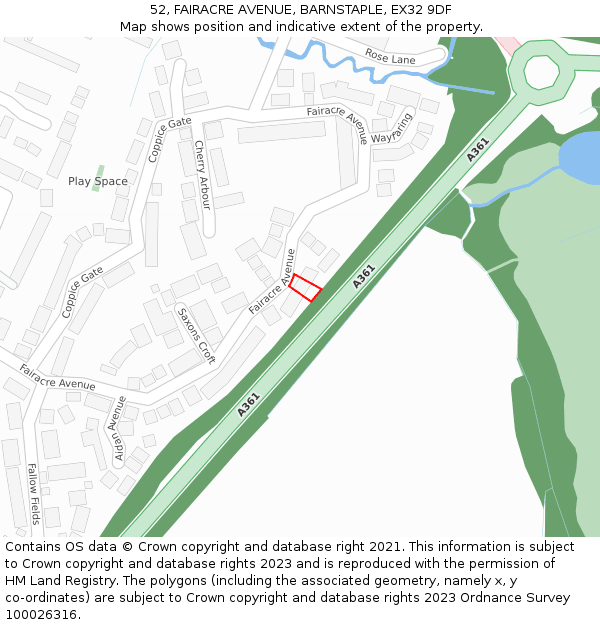 52, FAIRACRE AVENUE, BARNSTAPLE, EX32 9DF: Location map and indicative extent of plot